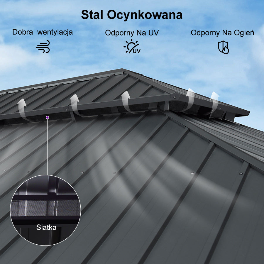 PURPLE LEAF Altana ogrodowa aluminiowa antracytowa PREMIUM, pawilon ogrodowy z dachem ze stali ocynkowanej