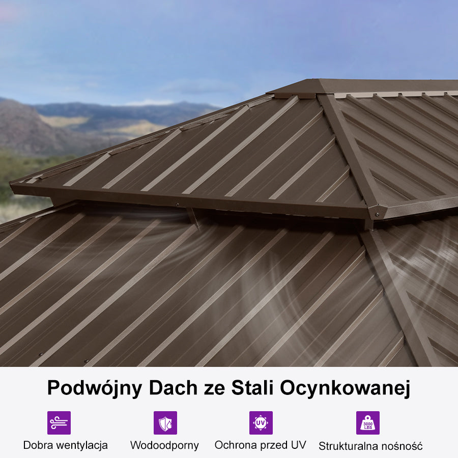 PURPLE LEAF Altana ogrodowa brązowa PREMIUM z mlecznym światłem LED, Duży pawilon odporny na wiatr i UV