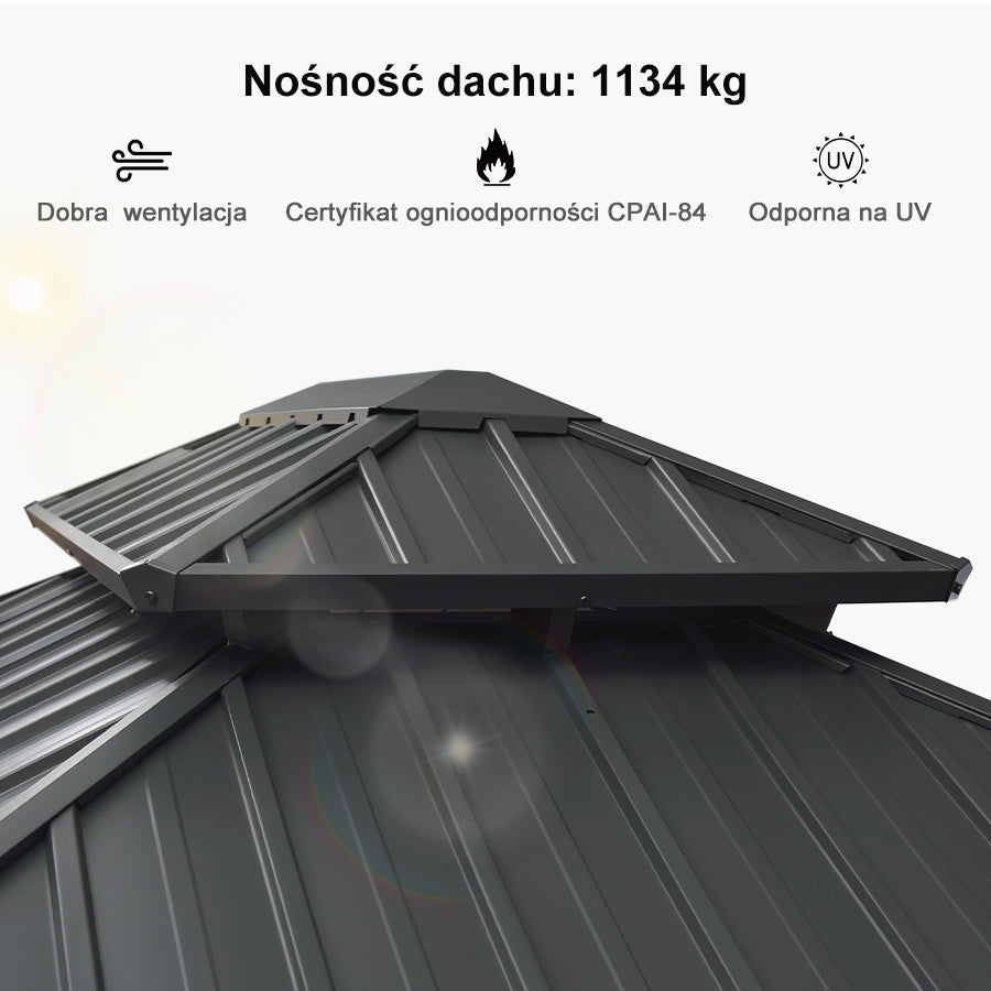 PURPLE LEAF Altana ogrodowa aluminiowa antracytowa PREMIUM, pawilon ogrodowy z dachem ze stali ocynkowanej