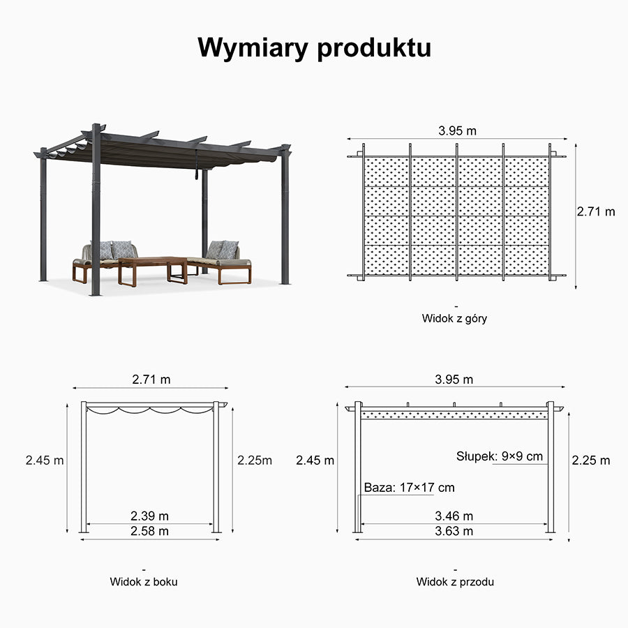 PURPLE LEAF Nowoczesna Pergola Tarasowa Metalowa Zadaszenie Tarasu z Rozsuwanym Dachem Altana Ogrodowa na Taras i do Ogrodu