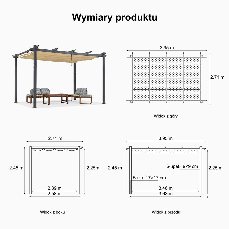 PURPLE LEAF Nowoczesna Pergola Tarasowa Metalowa Zadaszenie Tarasu z Rozsuwanym Dachem Altana Ogrodowa na Taras i do Ogrodu