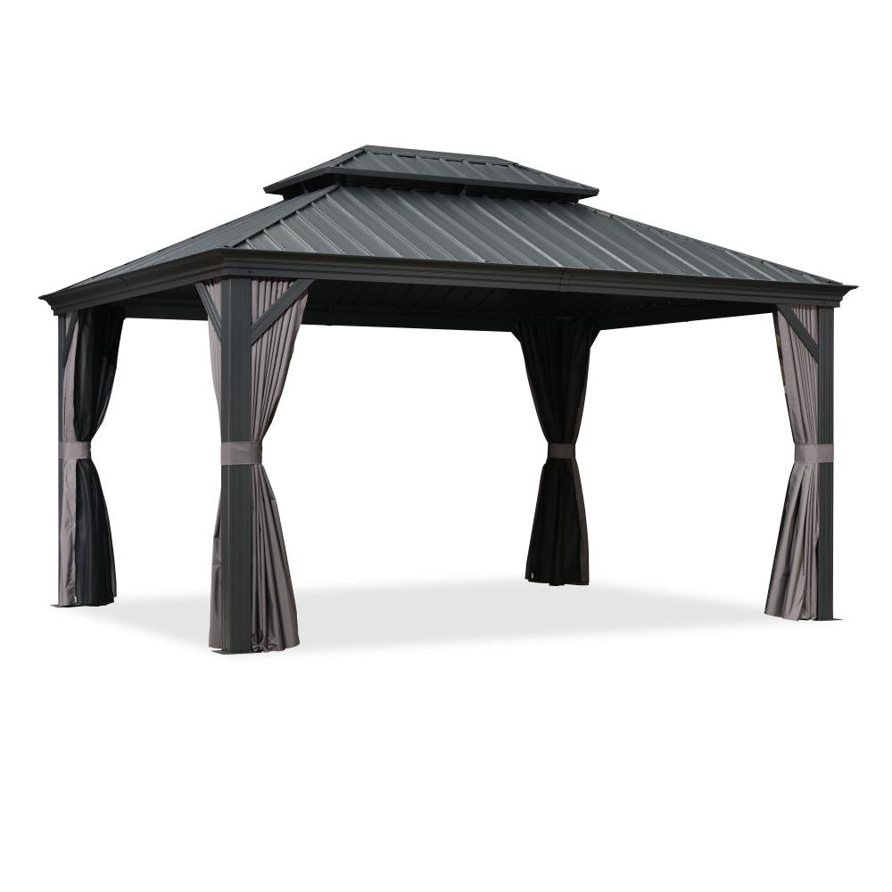 Antracytowa altana ogrodowa aluminiowa premium PURPLE LEAF 3.25x4.25 m z dachem hardtop ze stali ocynkowanej