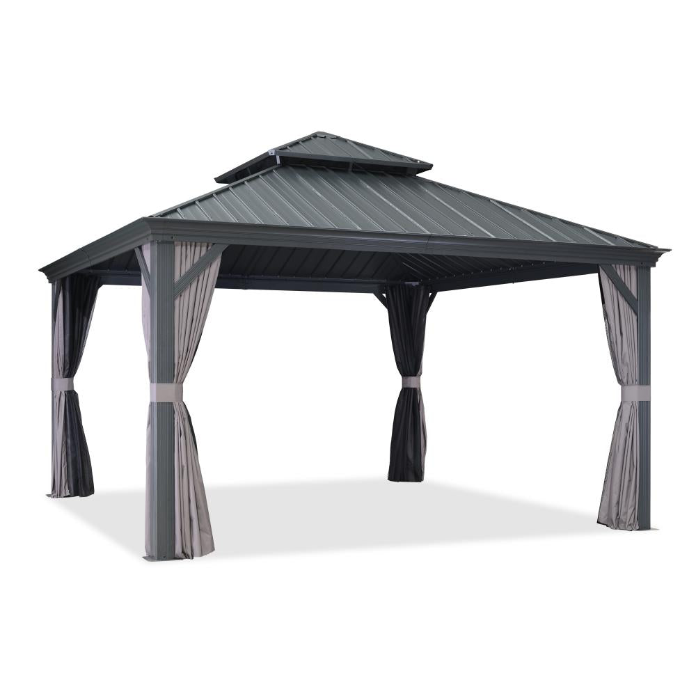 Antracytowa altana ogrodowa aluminiowa premium PURPLE LEAF 4x4 m, pawilon z dachem hardtop ze stali ocynkowanej