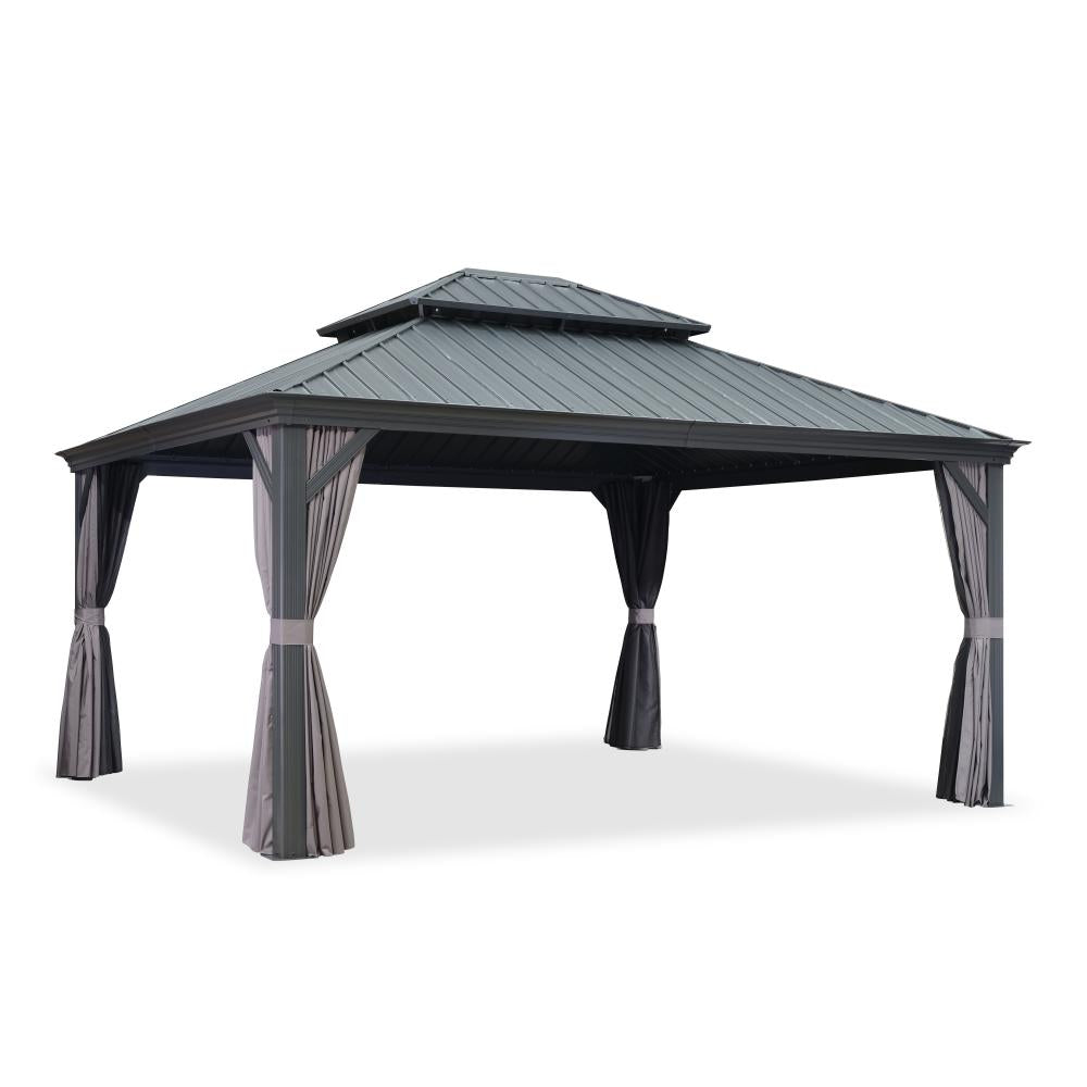 Antracytowa altana ogrodowa aluminiowa premium PURPLE LEAF 4x4.6 m, hardtop pawilon z dachem ze stali ocynkowanej