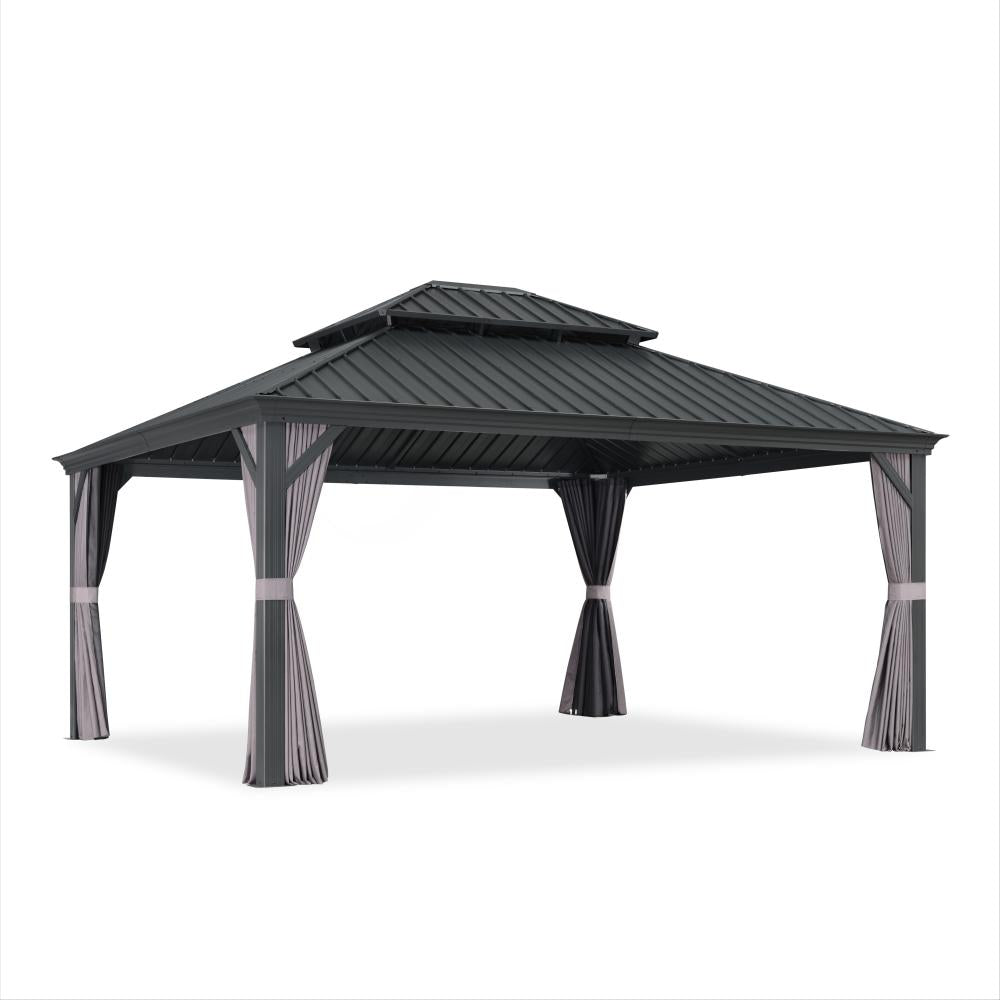 Antracytowa altana ogrodowa aluminiowa premium PURPLE LEAF 4.25x4.85 m, hardtop pawilon z dachem ze stali ocynkowanej