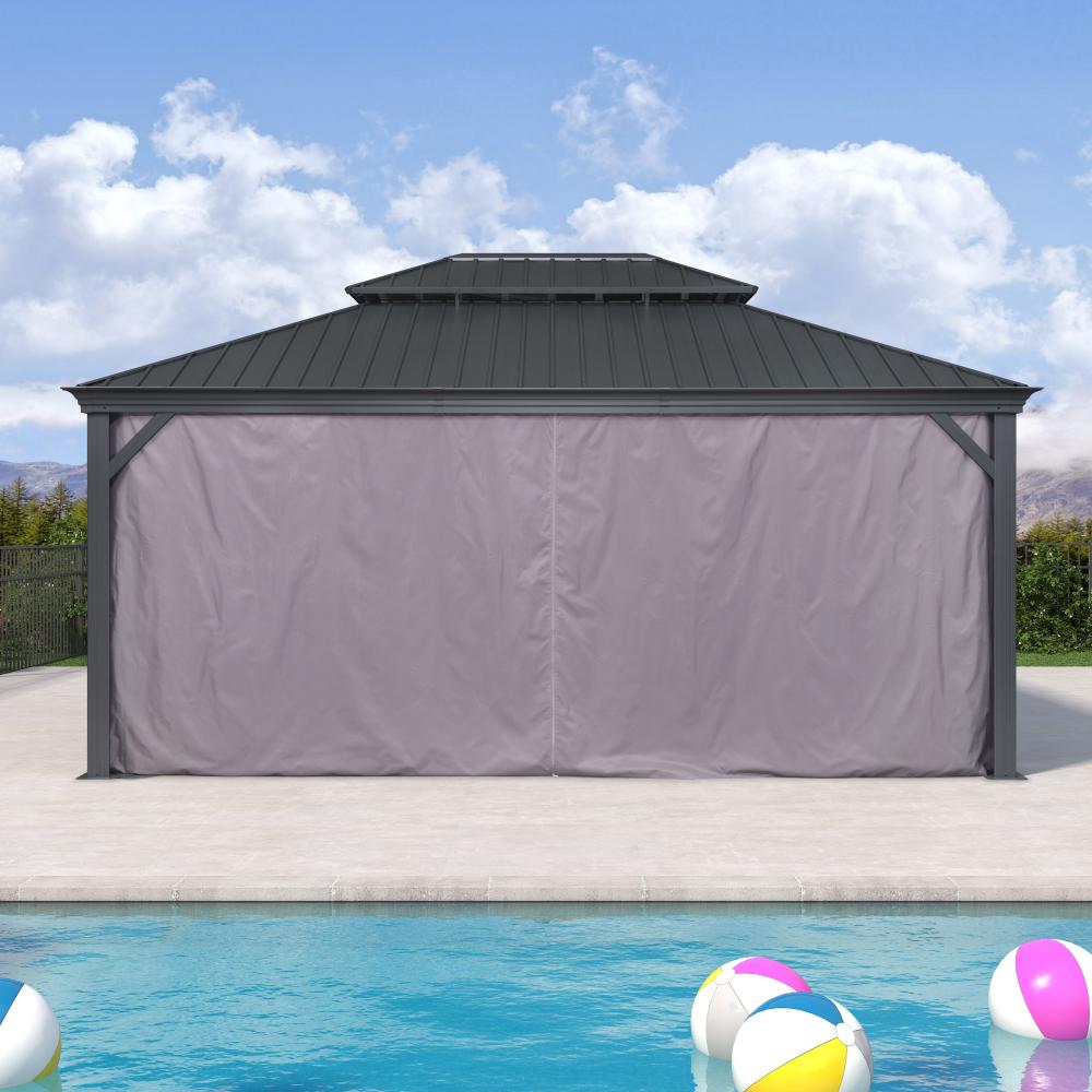 Antracytowa altana ogrodowa aluminiowa premium PURPLE LEAF 4x5.2 m z zasłonami z dachem hardtop ze stali ocynkowanej