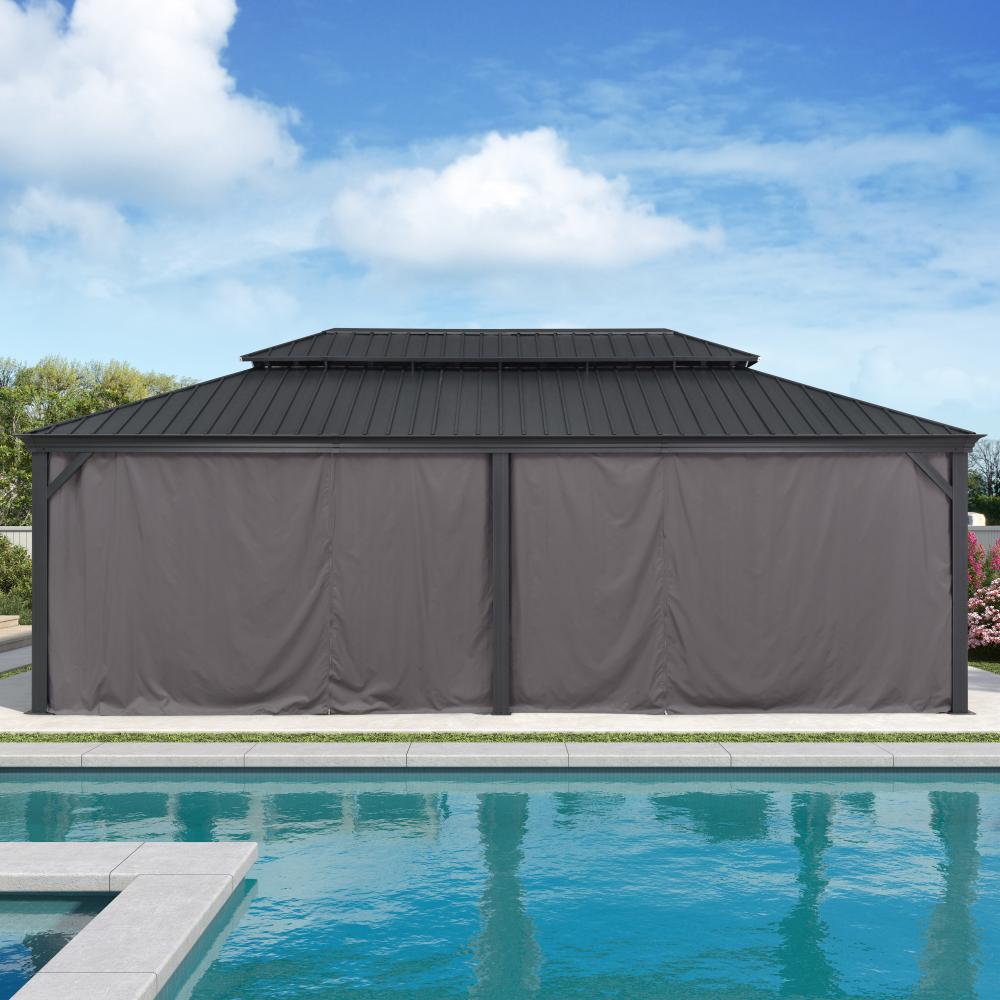 Antracytowa altana ogrodowa aluminiowa premium PURPLE LEAF 4.25x7.32 m z zasłonami z dachem hardtop ze stali ocynkowanej