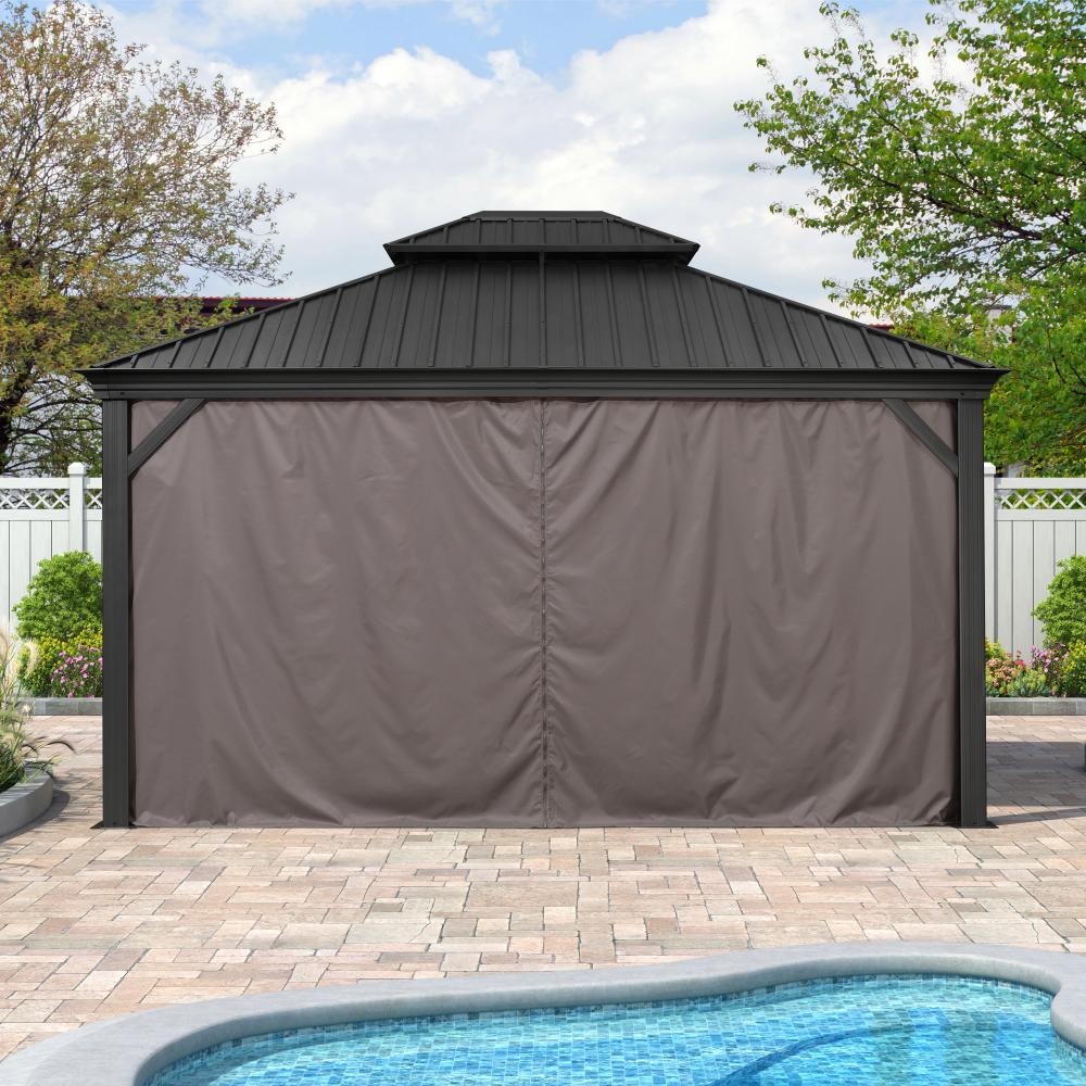 Antracytowa altana ogrodowa aluminiowa premium PURPLE LEAF 3.65x4.25 m z zasłonami z dachem hardtop ze stali ocynkowanej