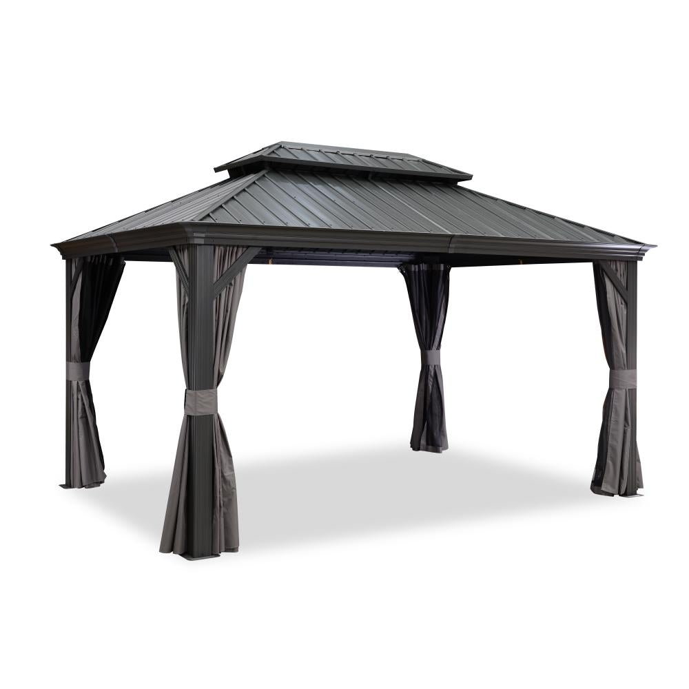 Antracytowa altana ogrodowa premium PURPLE LEAF 3x4.25 m stabilna z dachem hardtop ze stali ocynkowanej
