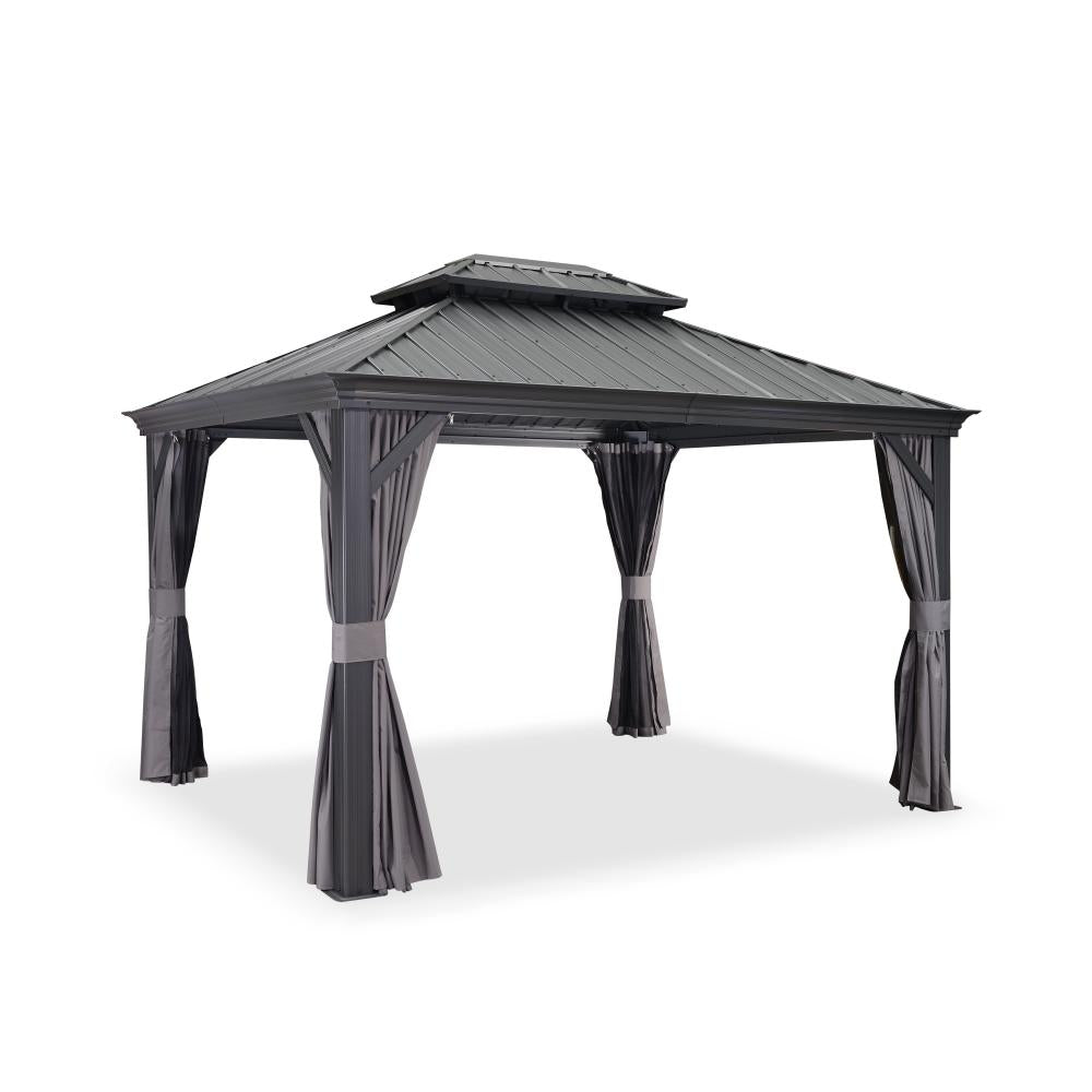 Antracytowa altana ogrodowa premium PURPLE LEAF 3x3.65 m stabilna z dachem hardtop ze stali ocynkowanej