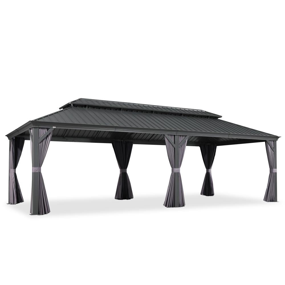Duża antracytowa altana ogrodowa aluminiowa premium PURPLE LEAF 4.25x8.5 m, hardtop pawilon z dachem ze stali ocynkowanej