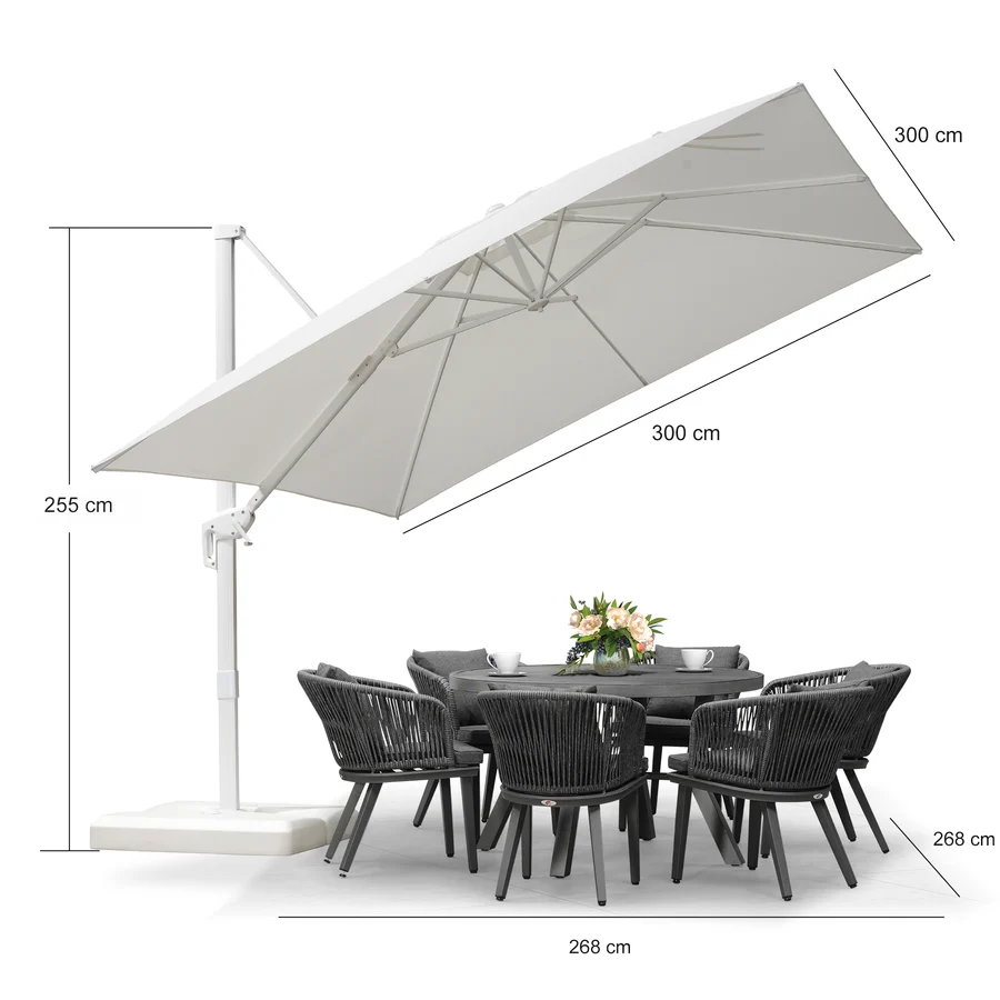 PURPLE LEAF Duży biały parasol na wysięgniku – Przystępny cenowo parasol ogrodowy na taras i do ogrodu