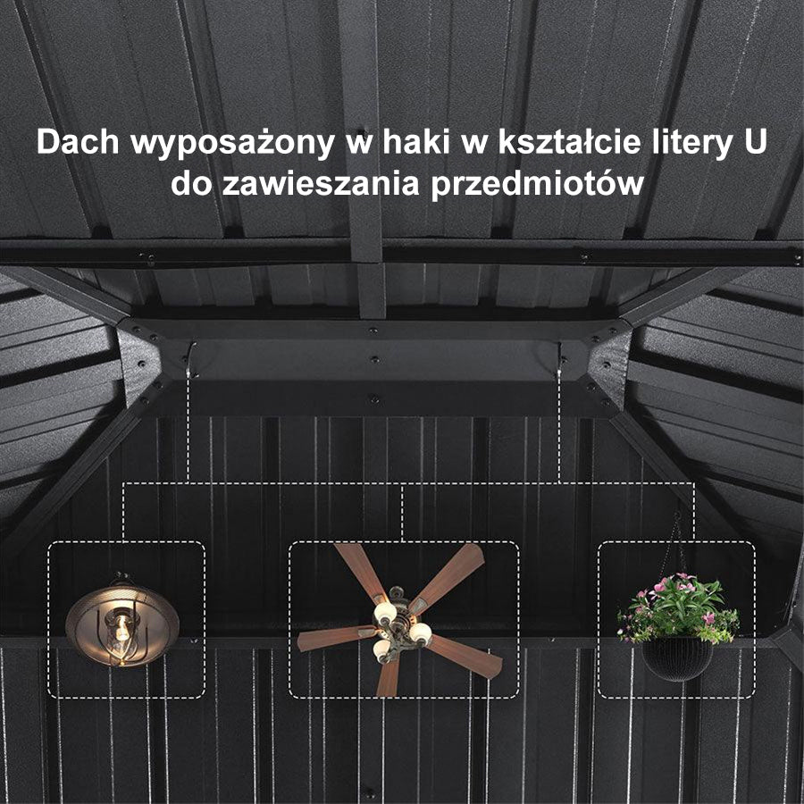 PURPLE LEAF Altana ogrodowa antracytowa PREMIUM z mlecznym światłem LED, pawilon ogrodowy na taras