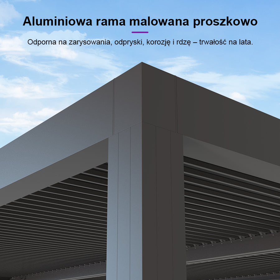 PURPLE LEAF Pergola Bioklimatyczna Ogrodowa i Na Taras Aluminiowa z Regulowanym Dachem Wodoodporna Nowoczesna Wolnostojąca