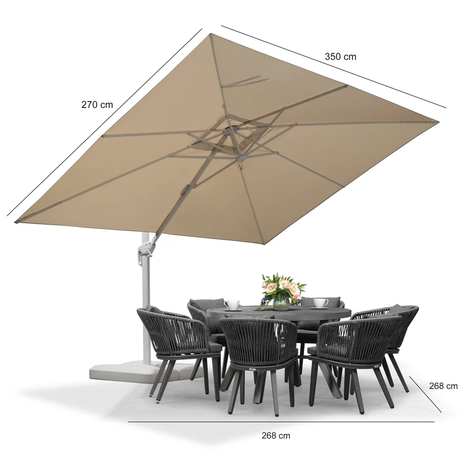 PURPLE LEAF Duży biały parasol na wysięgniku – Przystępny cenowo parasol ogrodowy na taras i do ogrodu