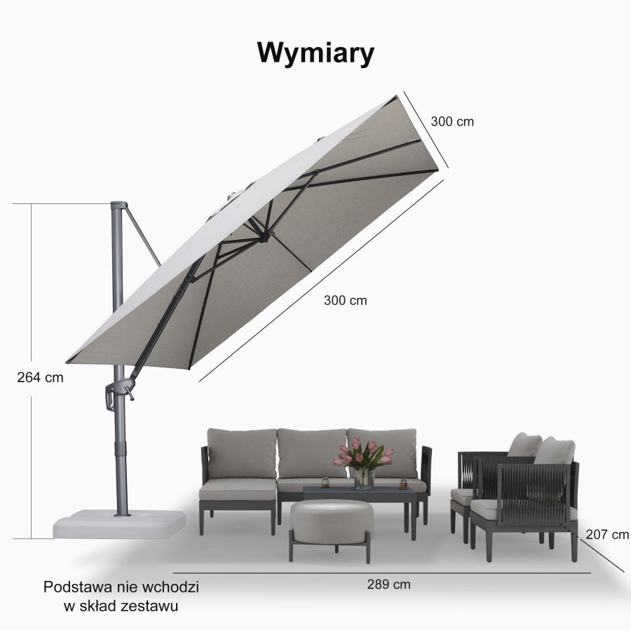 PURPLE LEAF Klasyczny ekologiczny parasol ogrodowy na wysięgniku odporny na blaknięcie