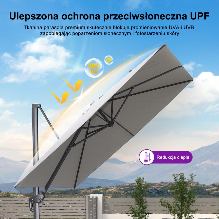 PURPLE LEAF Klasyczny ekologiczny parasol ogrodowy na wysięgniku odporny na blaknięcie