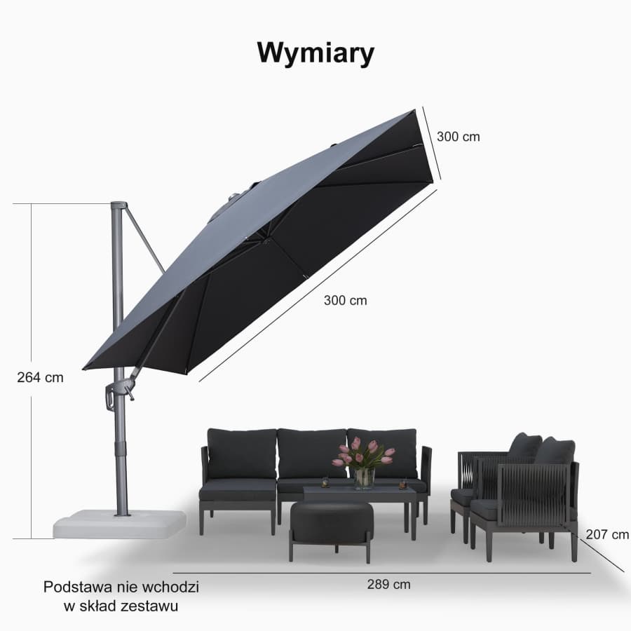 PURPLE LEAF Klasyczny ekologiczny parasol ogrodowy na wysięgniku odporny na blaknięcie