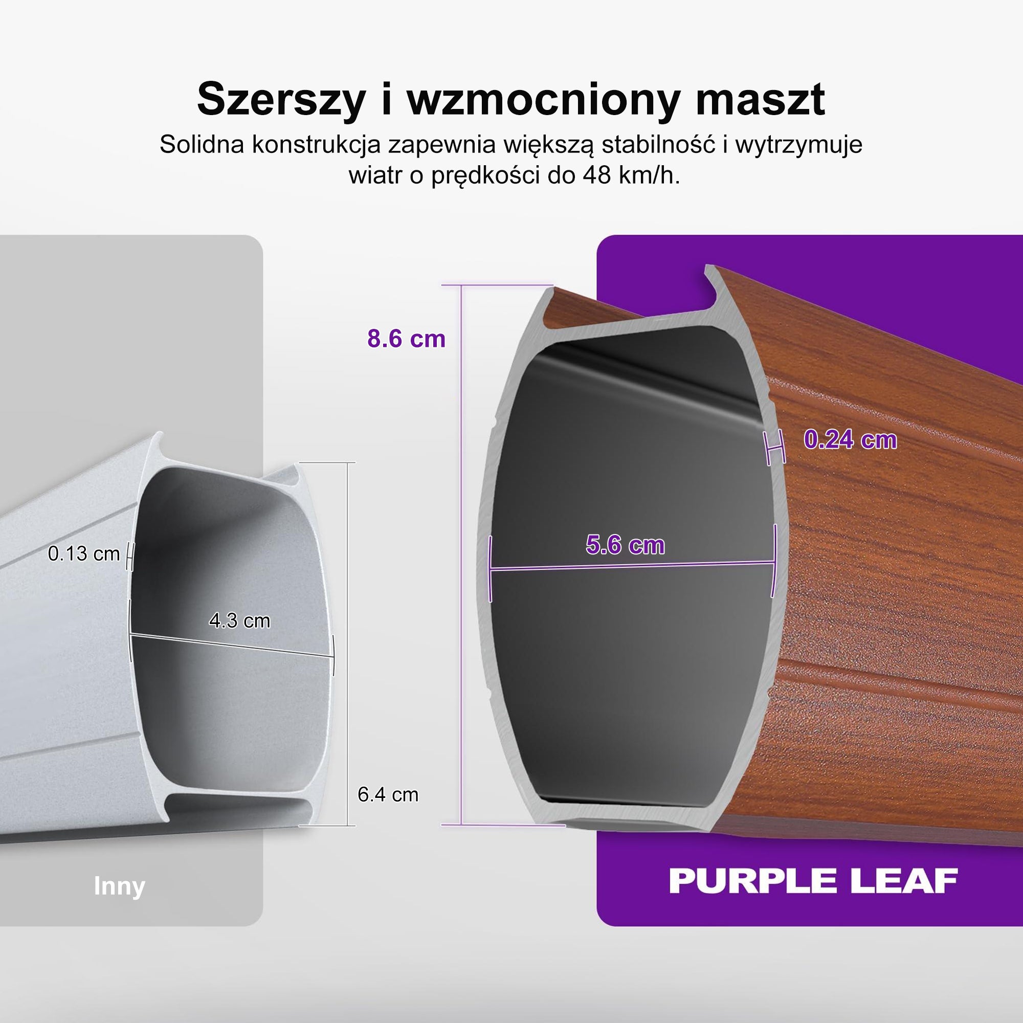 PURPLE LEAF Prostokątny parasol ogrodowy z bocznym masztem, w imitacji drewna