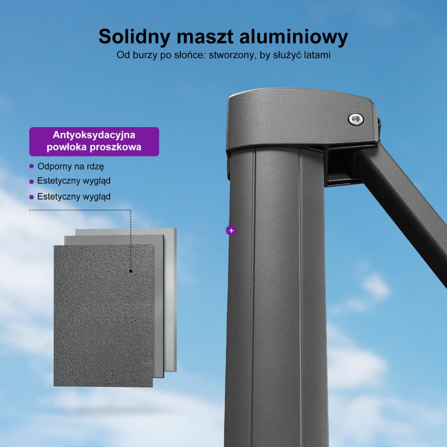 PURPLE LEAF Klasyczny ekologiczny parasol ogrodowy na wysięgniku odporny na blaknięcie