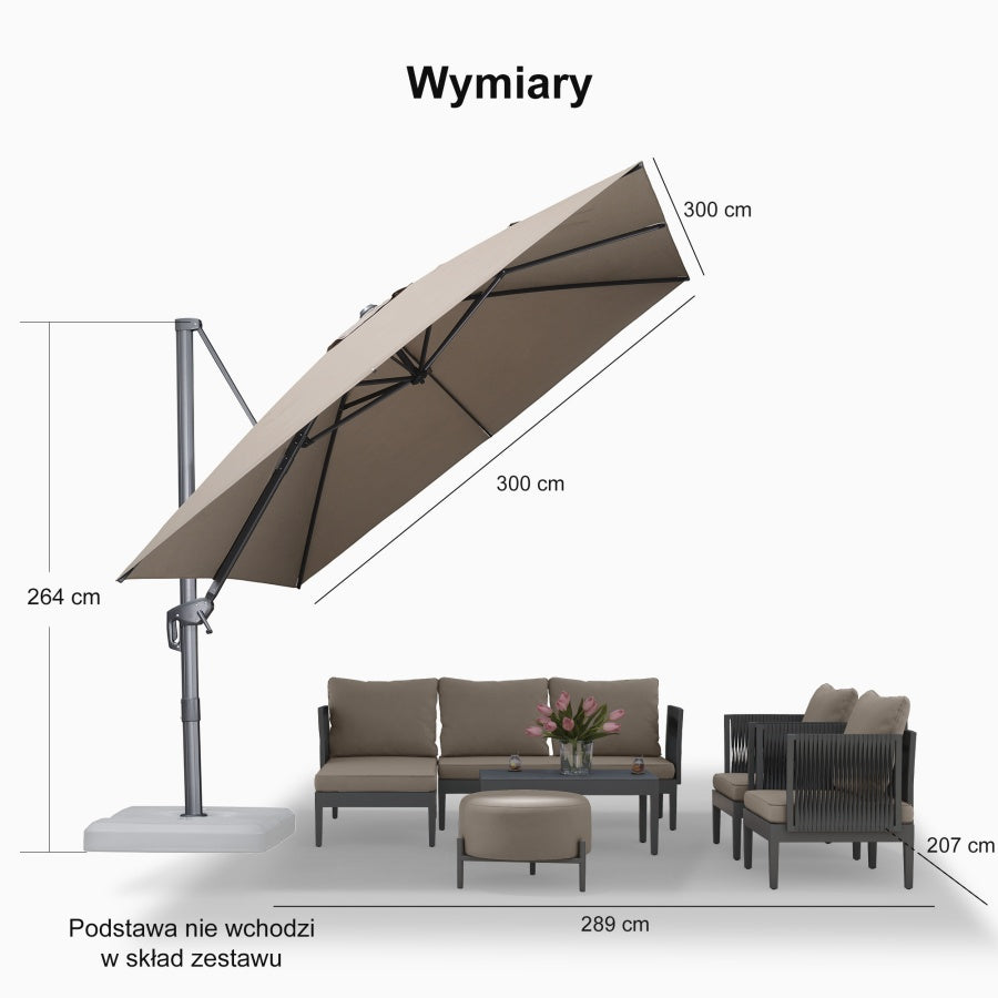 PURPLE LEAF Klasyczny ekologiczny parasol ogrodowy na wysięgniku odporny na blaknięcie