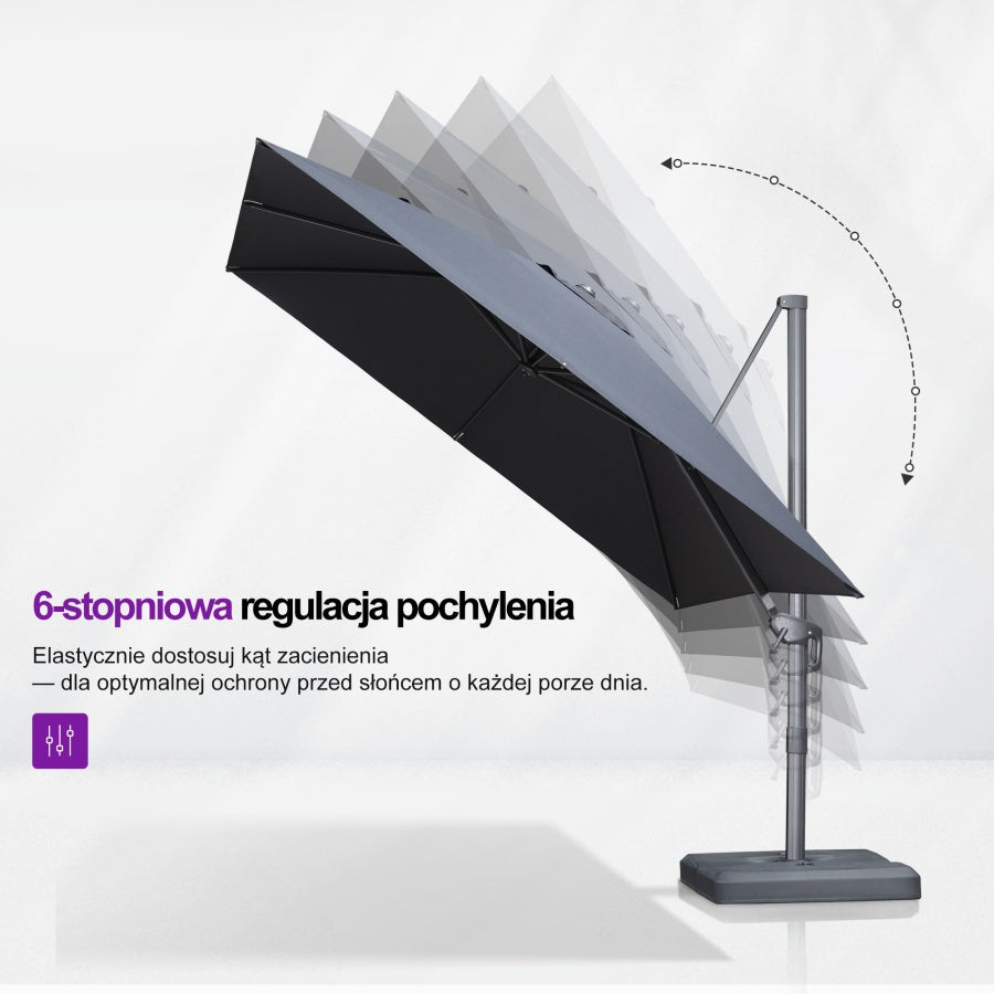PURPLE LEAF Klasyczny ekologiczny parasol ogrodowy na wysięgniku odporny na blaknięcie