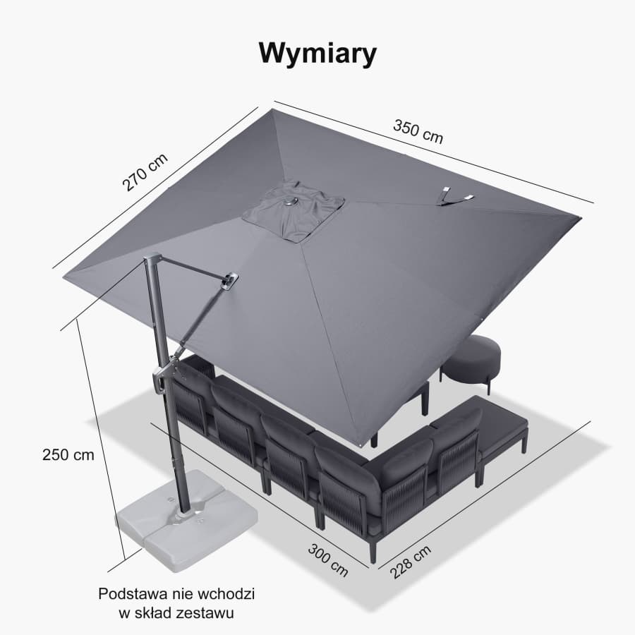 PURPLE LEAF Klasyczny ekologiczny parasol ogrodowy na wysięgniku odporny na blaknięcie