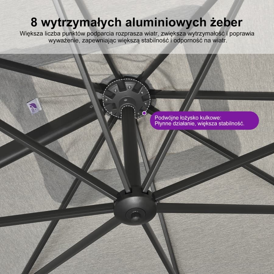 PURPLE LEAF Klasyczny ekologiczny parasol ogrodowy na wysięgniku odporny na blaknięcie