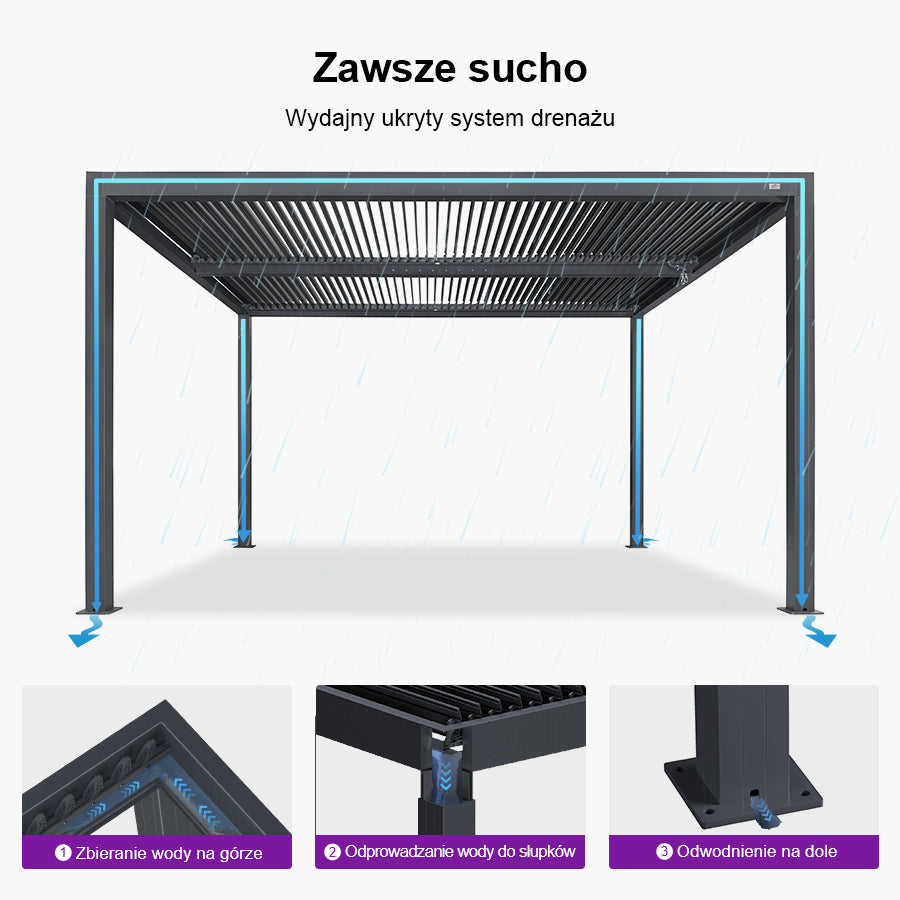 PURPLE LEAF Pergola Bioklimatyczna Ogrodowa i Na Taras Aluminiowa z Regulowanym Dachem Wodoodporna Nowoczesna Wolnostojąca