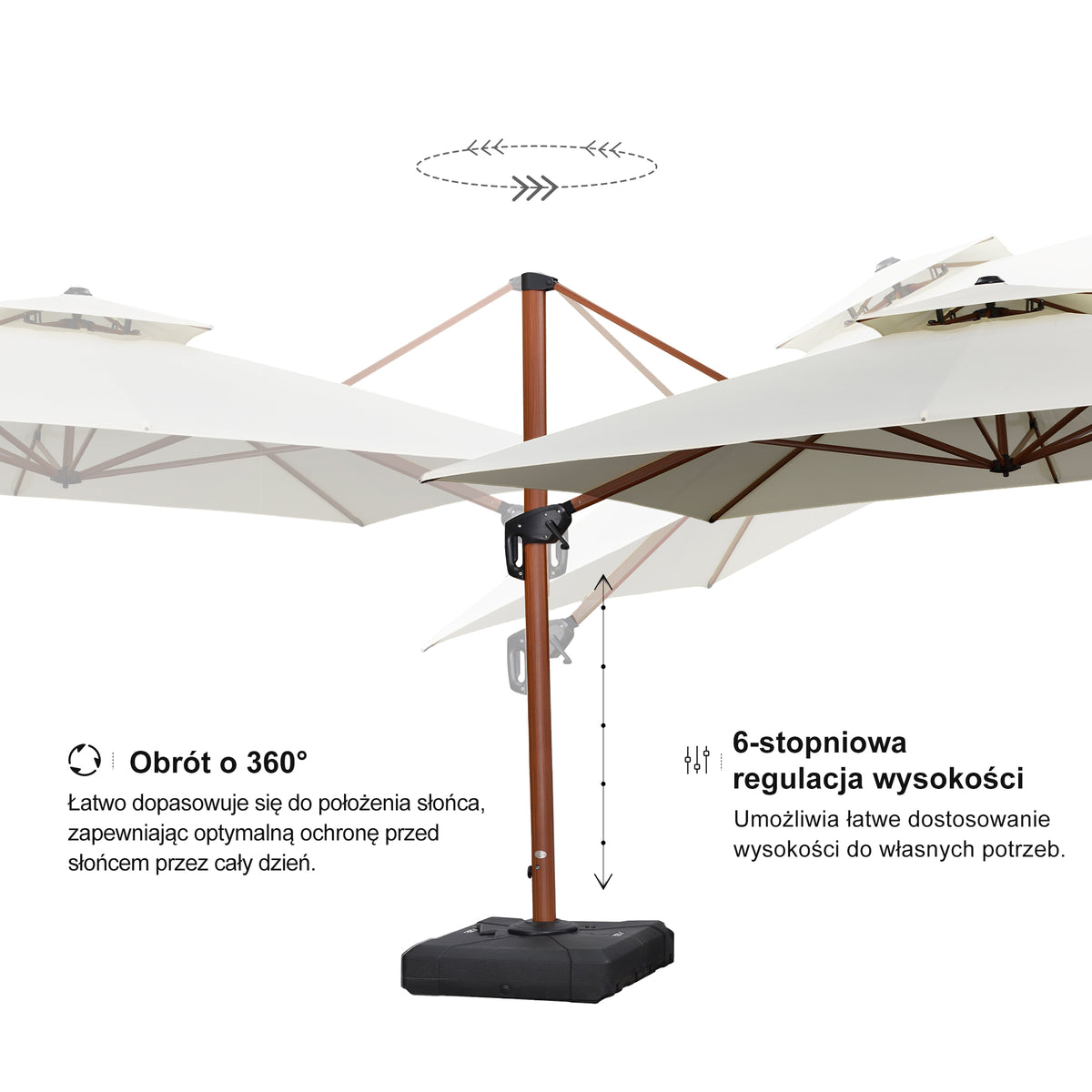 PURPLE LEAF Prostokątny parasol ogrodowy z bocznym masztem, w imitacji drewna