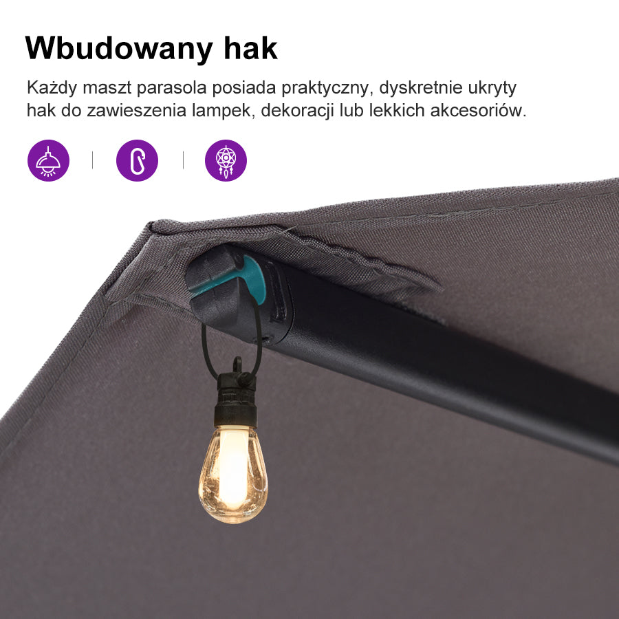 PURPLE LEAF Dwustronny prostokątny parasol ogrodowy z podstawą, duży parasol na taras i do ogrodu
