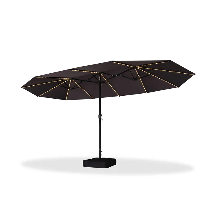PURPLE LEAF Dwustronny prostokątny parasol ogrodowy z oświetleniem LED i podstawą, duży parasol na taras i do ogrodu