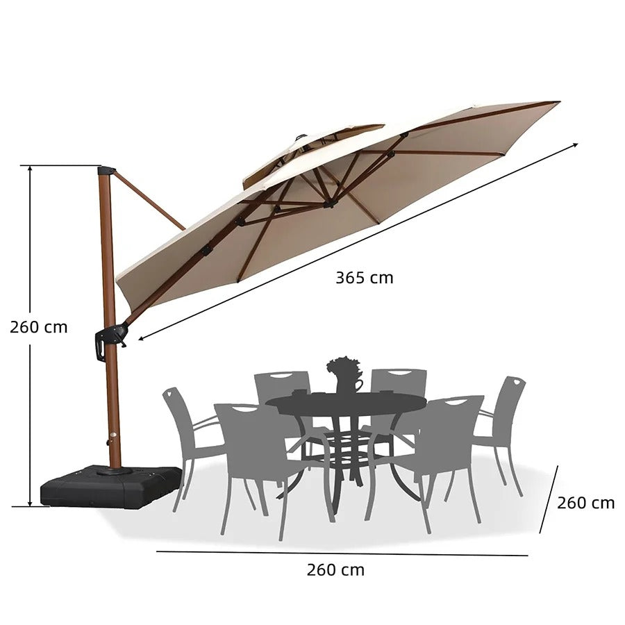 PURPLE LEAF Okrągły parasol ogrodowy z bocznym masztem, aluminiowy w imitacji drewna, z korbą i regulacją nachylenia, na balkon i taras