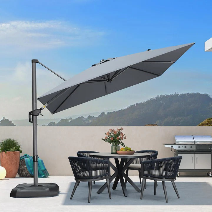 PURPLE LEAF Duży parasol ogrodowy z bocznym masztem, aluminiowy parasol obrotowy 360° z korbą i pedałem nożnym, na taras i balkon