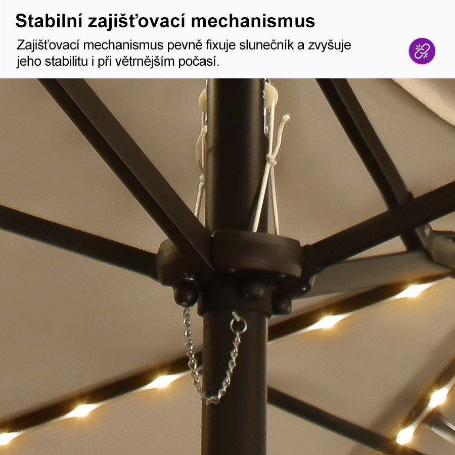 PURPLE LEAF Dwustronny prostokątny parasol ogrodowy z oświetleniem LED i podstawą, duży parasol na taras i do ogrodu