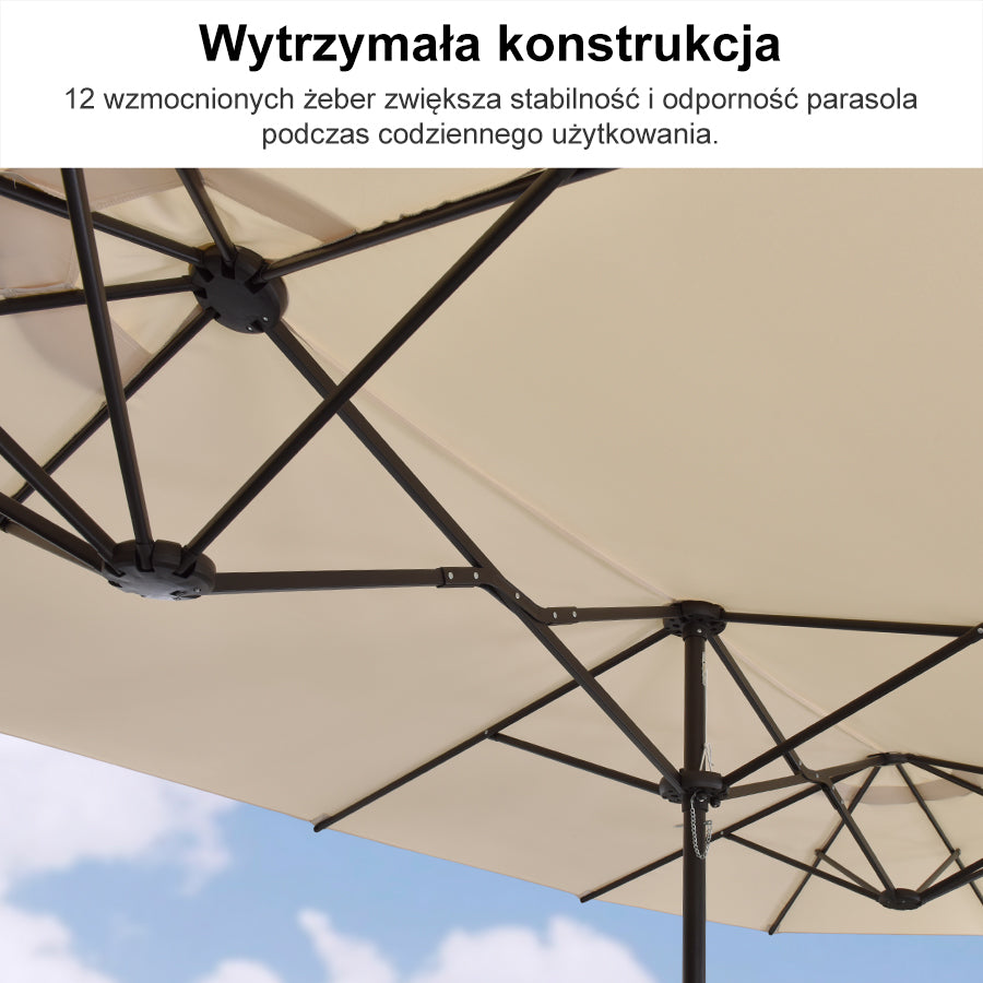 PURPLE LEAF Dwustronny prostokątny parasol ogrodowy z podstawą, duży parasol na taras i do ogrodu