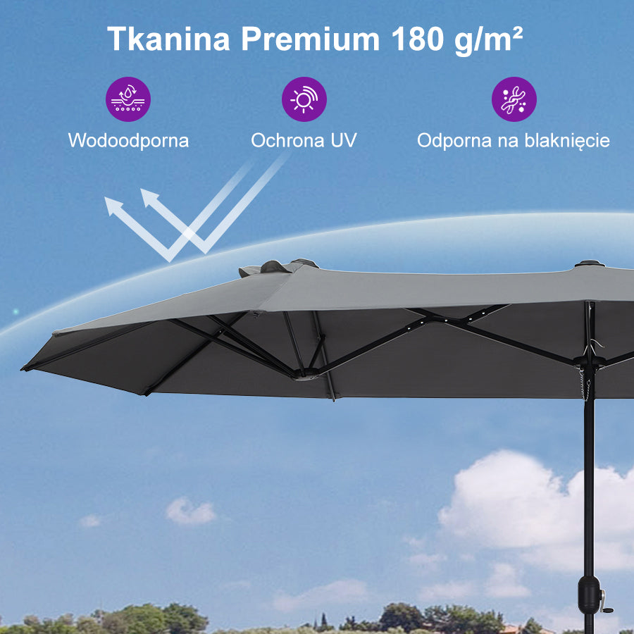 PURPLE LEAF Dwustronny prostokątny parasol ogrodowy z podstawą, duży parasol na taras i do ogrodu