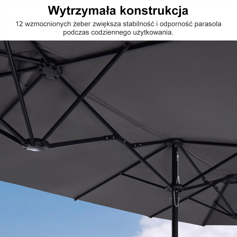 PURPLE LEAF Dwustronny prostokątny parasol ogrodowy z podstawą, duży parasol na taras i do ogrodu