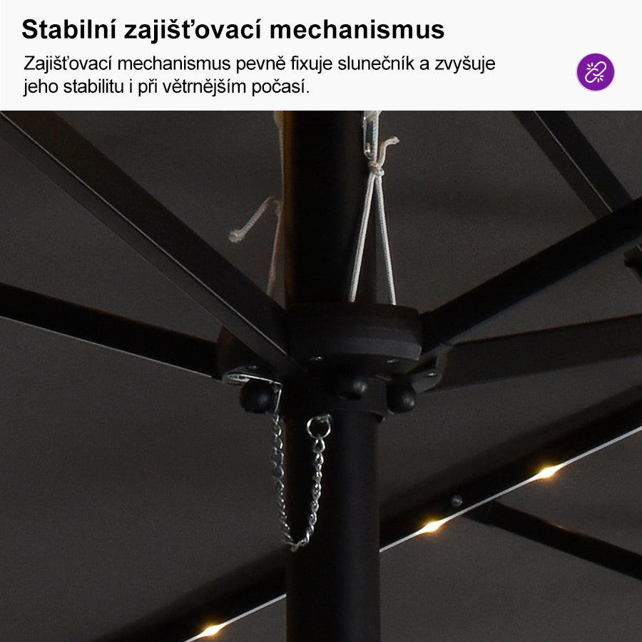 PURPLE LEAF Dwustronny prostokątny parasol ogrodowy z oświetleniem LED i podstawą, duży parasol na taras i do ogrodu