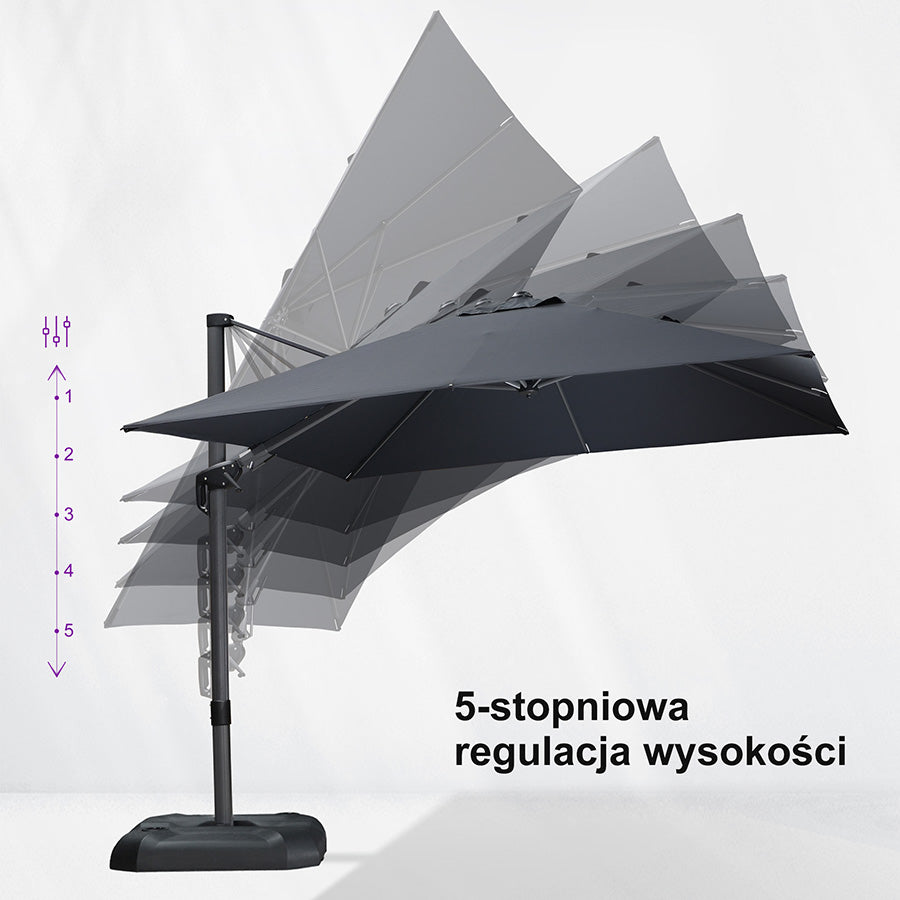 PURPLE LEAF Duży parasol ogrodowy z bocznym masztem, aluminiowy parasol obrotowy 360° z korbą i pedałem nożnym, na taras i balkon