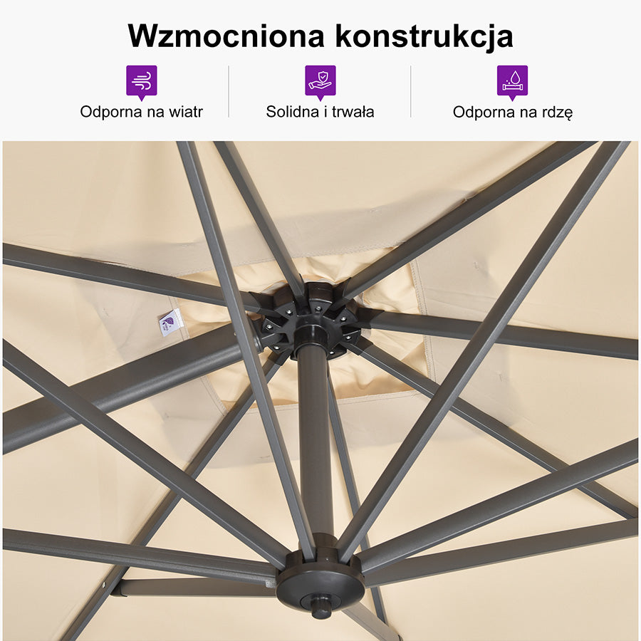 PURPLE LEAF Duży parasol ogrodowy z bocznym masztem, aluminiowy parasol obrotowy 360° z korbą i pedałem nożnym, na taras i balkon