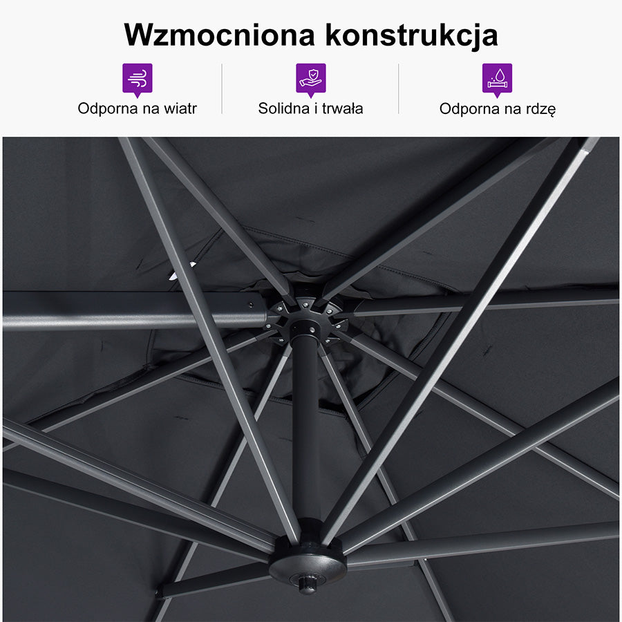 PURPLE LEAF Duży parasol ogrodowy z bocznym masztem, aluminiowy parasol obrotowy 360° z korbą i pedałem nożnym, na taras i balkon