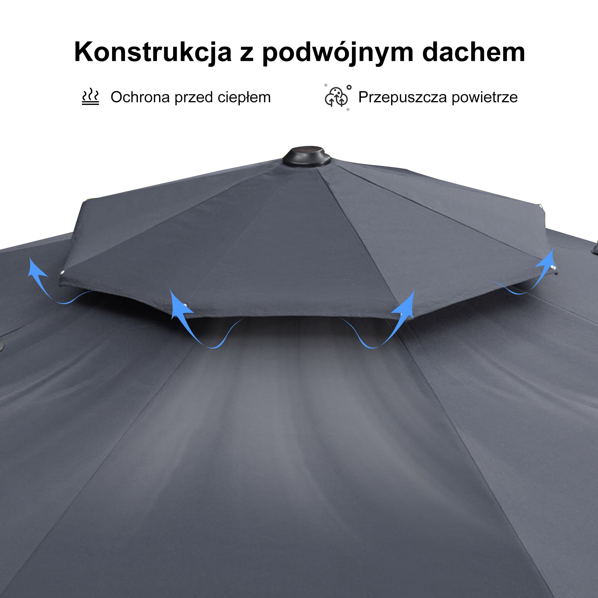 PURPLE LEAF Klasyczny okrągły parasol ogrodowy z boczną nogą, obrót 360°, z korbą, ochrona UV50+