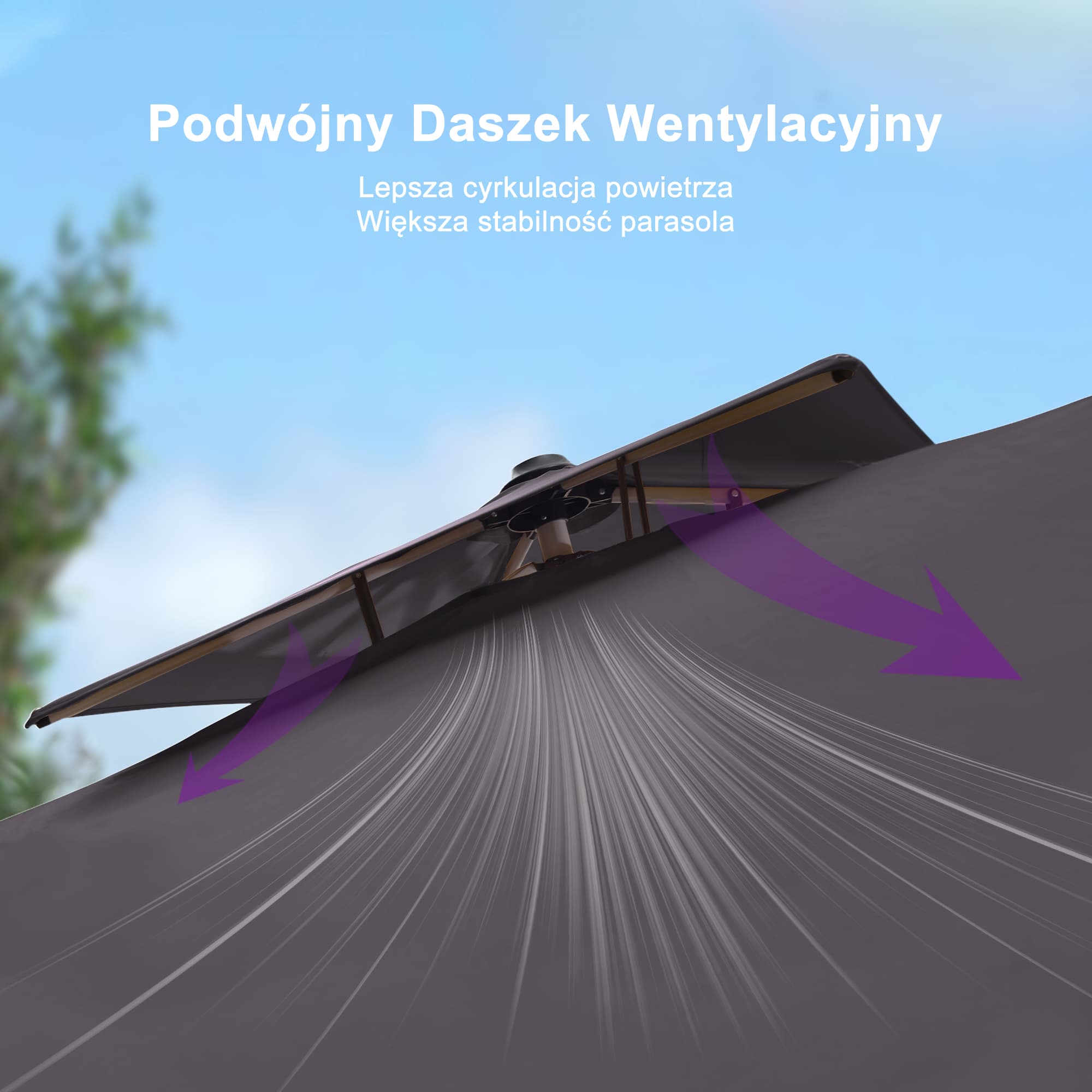 PURPLE LEAF Klasyczny prostokątny parasol ogrodowy z boczną nogą, obrót 360°, z korbą, ochrona UV50+