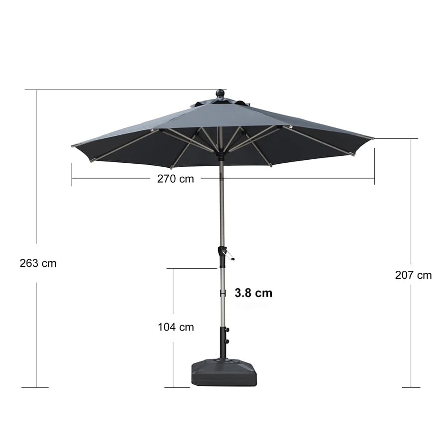 PURPLE LEAF Aluminiowy parasol ogrodowy z centralnym masztem, regulacją nachylenia do 30°, wodoodporny, z ochroną UV, na taras i do stołu ogrodowego