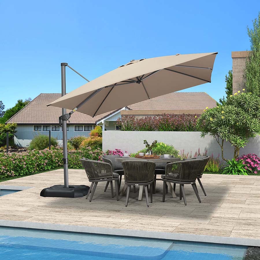 PURPLE LEAF Duży parasol ogrodowy z bocznym masztem, aluminiowy parasol obrotowy 360° z korbą i pedałem nożnym, na taras i balkon