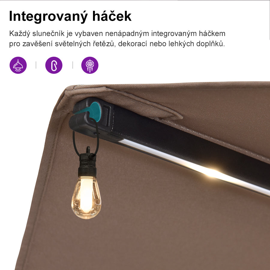 PURPLE LEAF Dwustronny prostokątny parasol ogrodowy z oświetleniem LED i podstawą, duży parasol na taras i do ogrodu