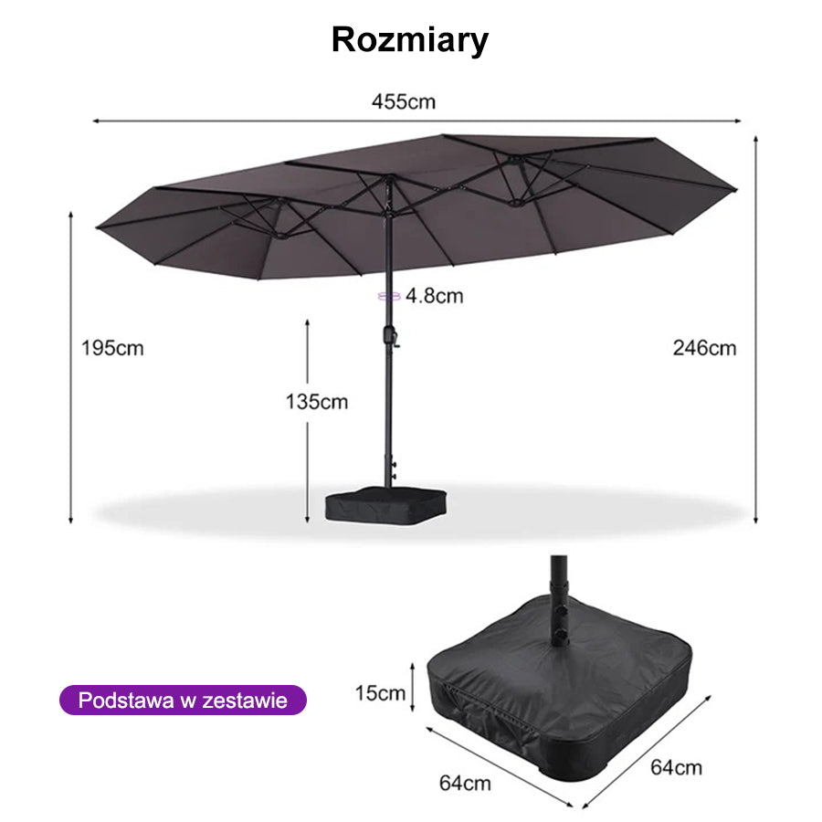 PURPLE LEAF Dwustronny prostokątny parasol ogrodowy z podstawą, duży parasol na taras i do ogrodu