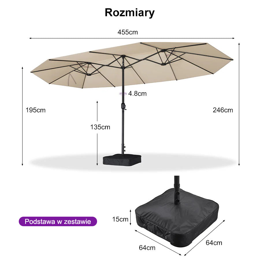 PURPLE LEAF Dwustronny prostokątny parasol ogrodowy z podstawą, duży parasol na taras i do ogrodu